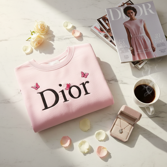 Vintage Embroidered Dior Sweatshirt lifestyle flat lay