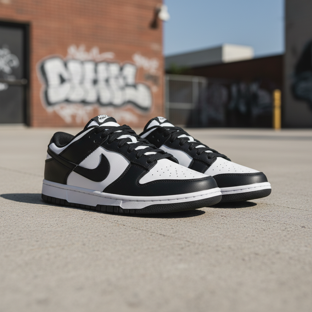 Nike Dunk Low Retro Panda Sneakers lifestyle editorial