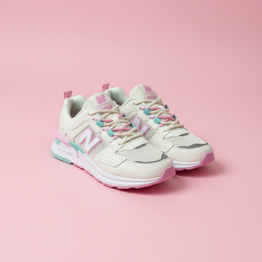 New Balance Pink Cream sneaker lifestyle editorial